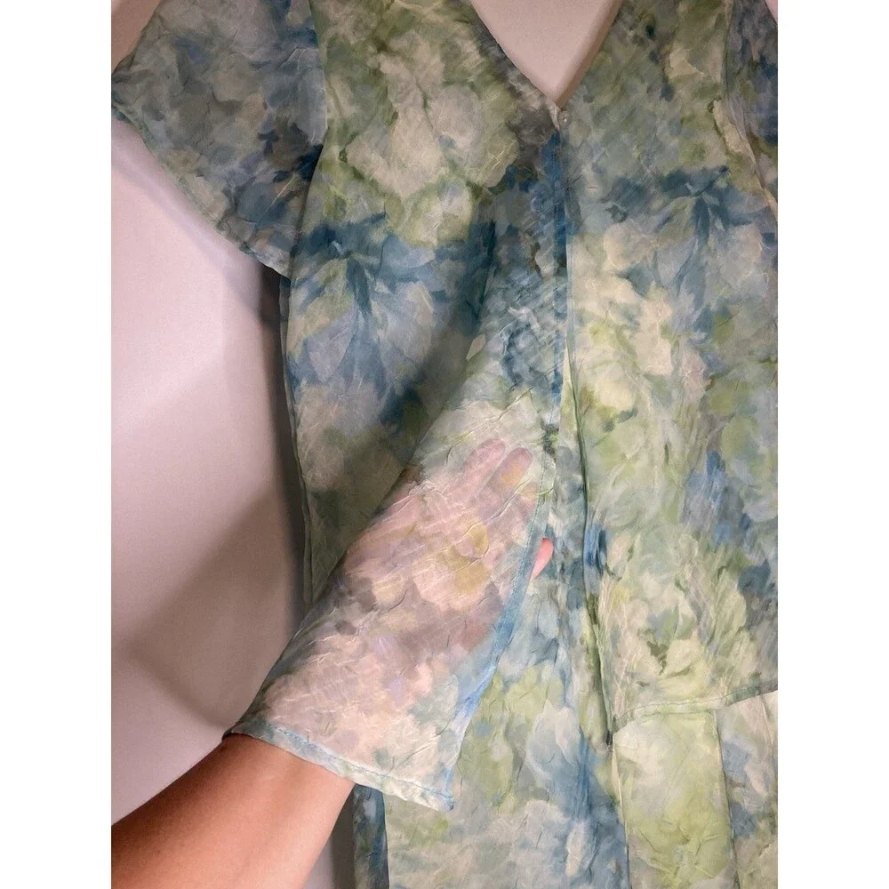 Fairycore Maxi Dress Skirt 16 Sheer Whimsical Flowy Mermaid Green Blue